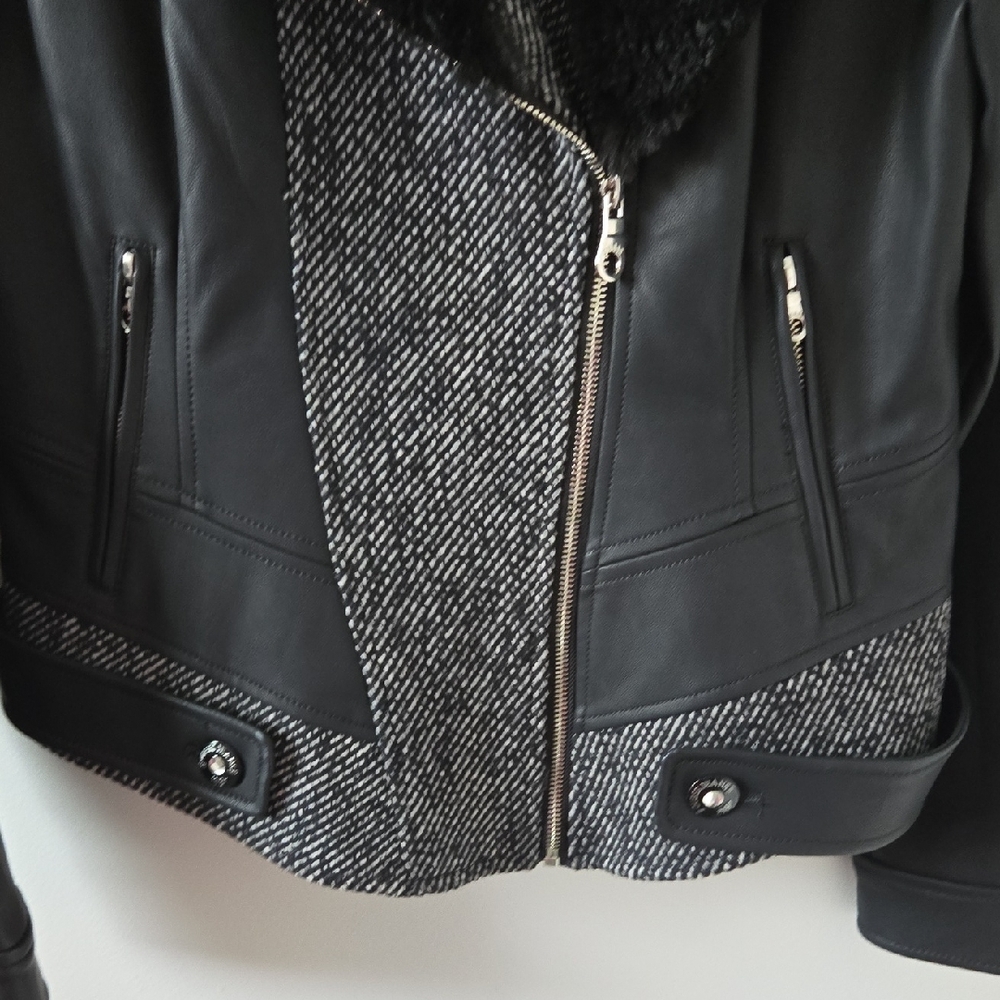 Guess Black Leather Jacket with Faux Fur Collar - Picture 6 of 6